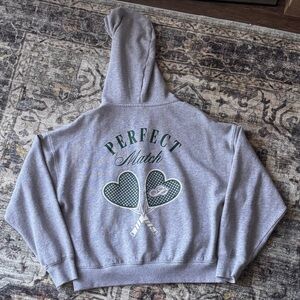 PINK Victoria's Secret Gray Hoodie with Tennis Heart Graphic